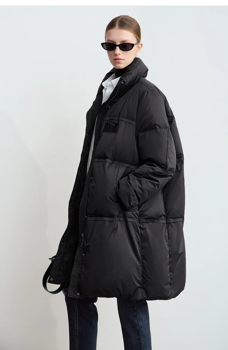Amii 2024 Winter New Women's Velcro Loose Coat Top Warm Stand-up Collar Letter Embroidered Seal Zipper Down Jacket 12444103