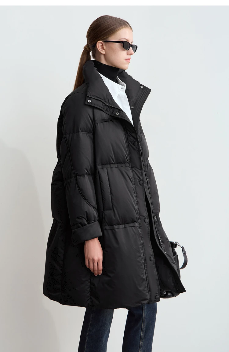 Amii 2024 Winter New Women's Velcro Loose Coat Top Warm Stand-up Collar Letter Embroidered Seal Zipper Down Jacket 12444103