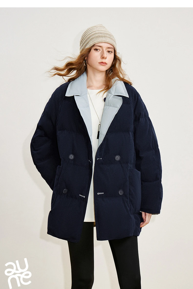 TOYOUTH Women Reversible Corduroy Down Jacket 2026 Winter New Cannelé Color Block Loose Outerwear