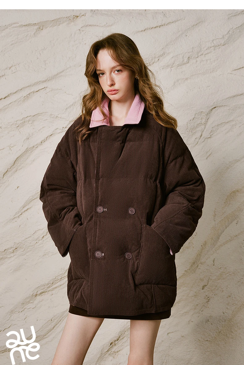 TOYOUTH Women Reversible Corduroy Down Jacket 2026 Winter New Cannelé Color Block Loose Outerwear