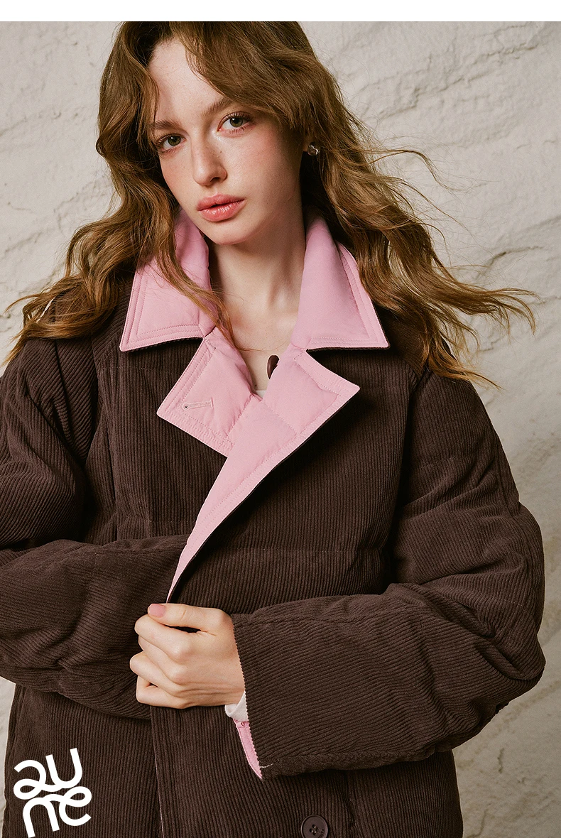 TOYOUTH Women Reversible Corduroy Down Jacket 2026 Winter New Cannelé Color Block Loose Outerwear