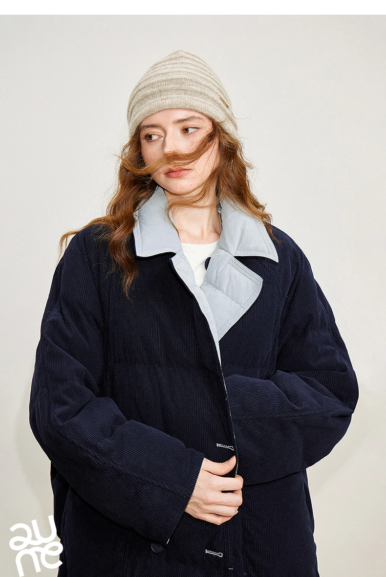 TOYOUTH Women Reversible Corduroy Down Jacket 2026 Winter New Cannelé Color Block Loose Outerwear