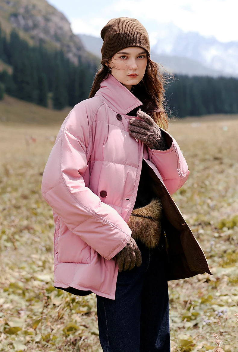 TOYOUTH Women Reversible Corduroy Down Jacket 2026 Winter New Cannelé Color Block Loose Outerwear