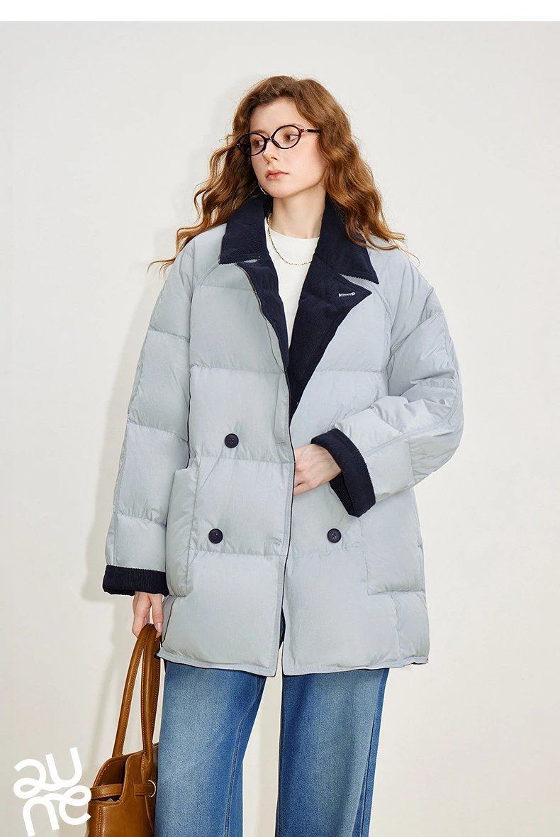 TOYOUTH Women Reversible Corduroy Down Jacket 2026 Winter New Cannelé Color Block Loose Outerwear