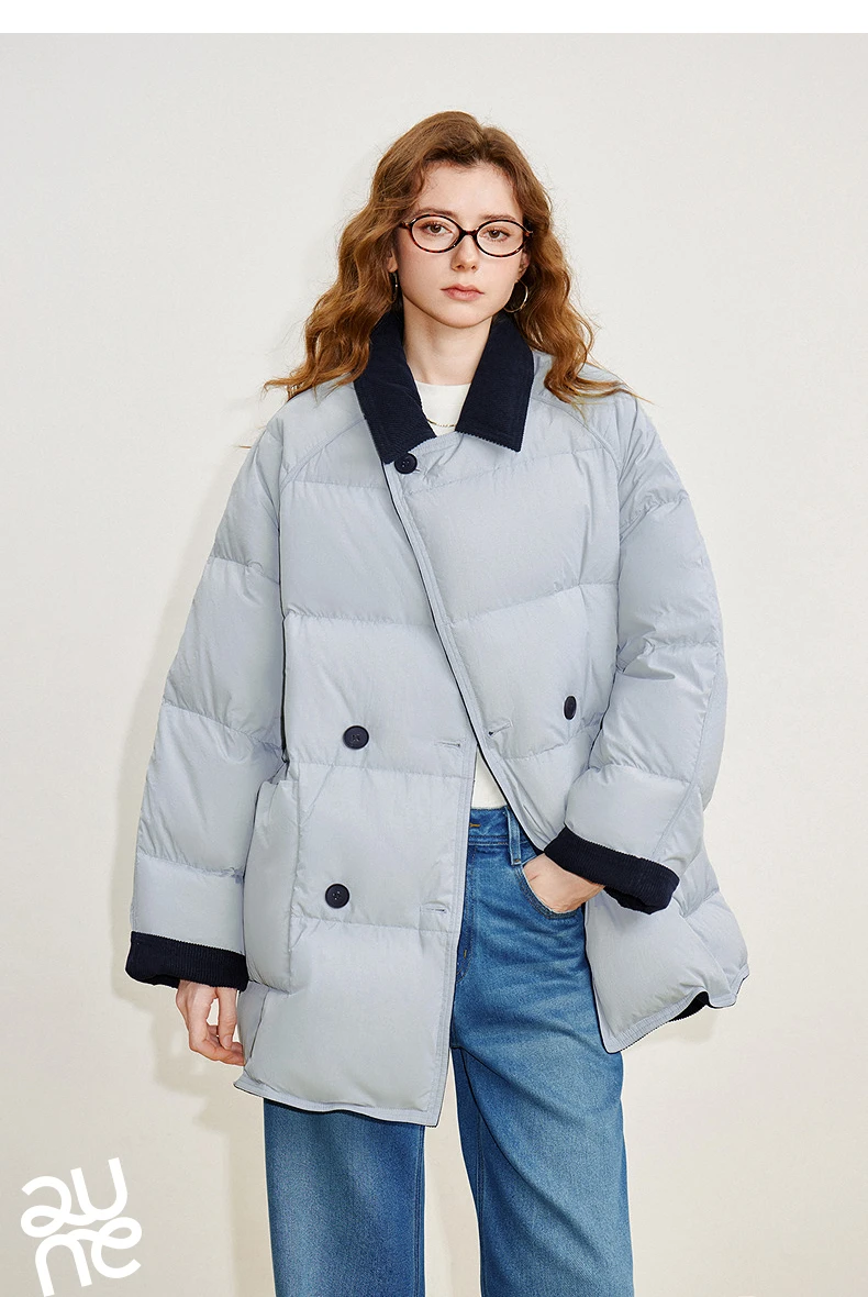 TOYOUTH Women Reversible Corduroy Down Jacket 2026 Winter New Cannelé Color Block Loose Outerwear