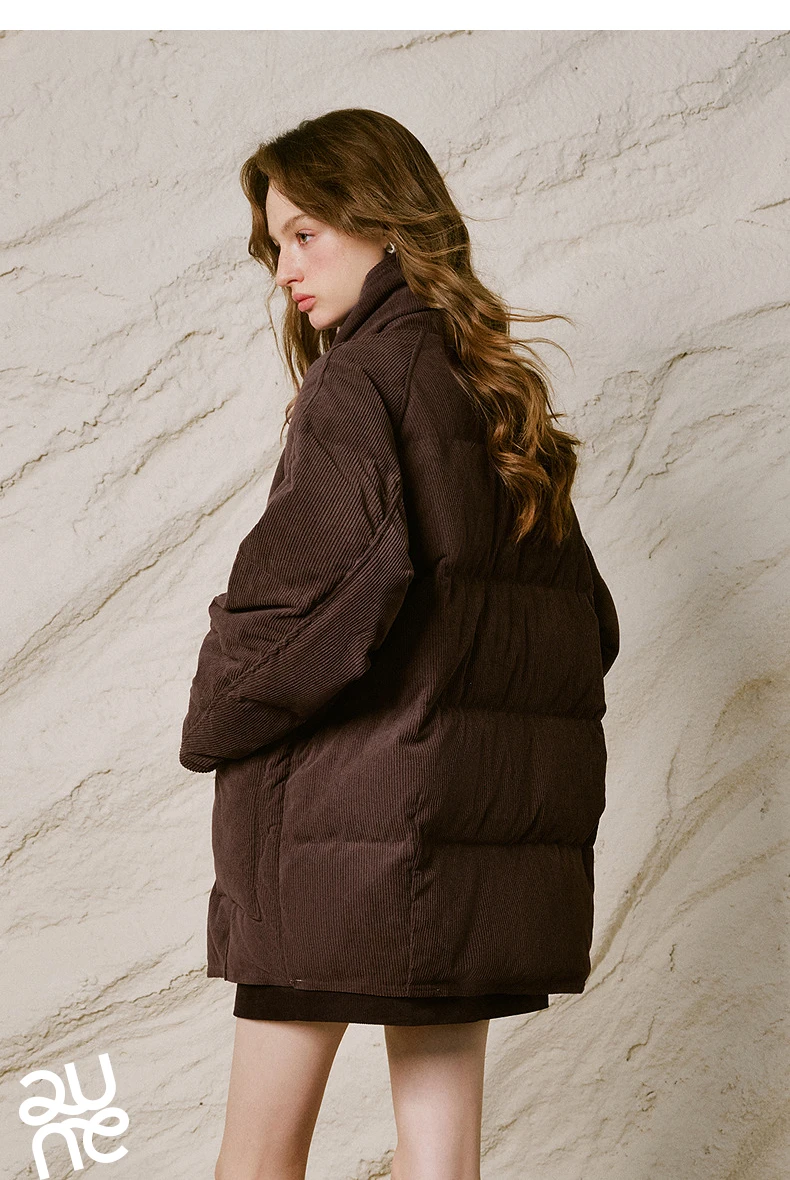TOYOUTH Women Reversible Corduroy Down Jacket 2026 Winter New Cannelé Color Block Loose Outerwear