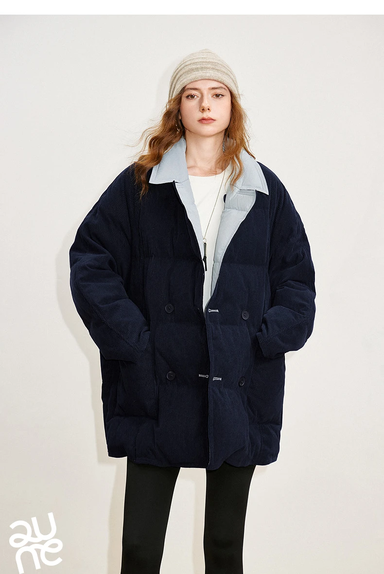 TOYOUTH Women Reversible Corduroy Down Jacket 2026 Winter New Cannelé Color Block Loose Outerwear