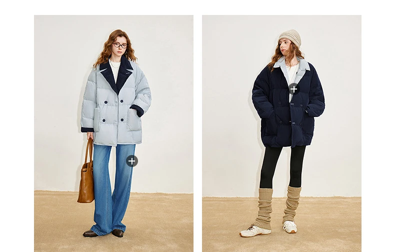 TOYOUTH Women Reversible Corduroy Down Jacket 2026 Winter New Cannelé Color Block Loose Outerwear