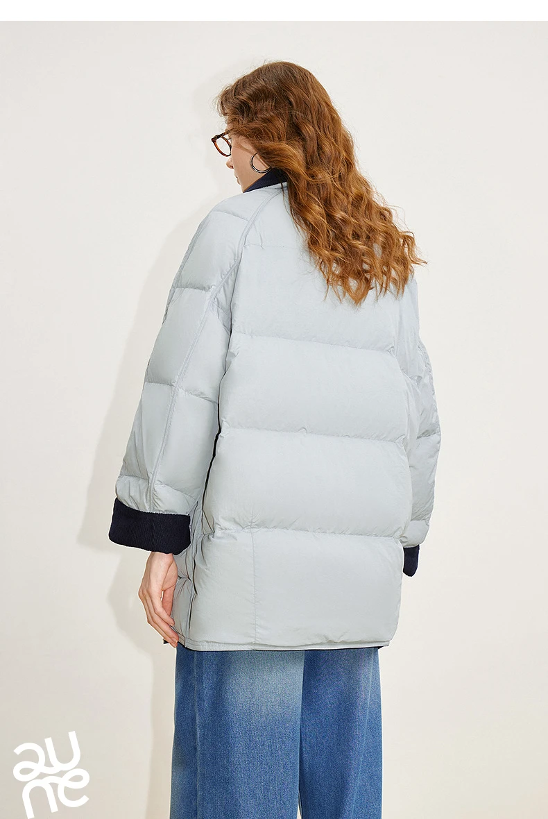 TOYOUTH Women Reversible Corduroy Down Jacket 2026 Winter New Cannelé Color Block Loose Outerwear