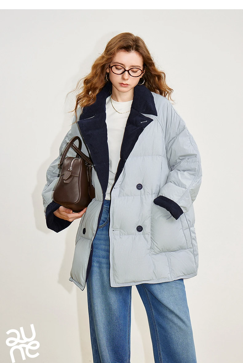 TOYOUTH Women Reversible Corduroy Down Jacket 2026 Winter New Cannelé Color Block Loose Outerwear