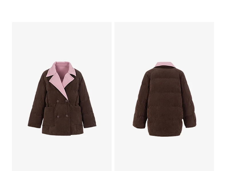 TOYOUTH Women Reversible Corduroy Down Jacket 2026 Winter New Cannelé Color Block Loose Outerwear