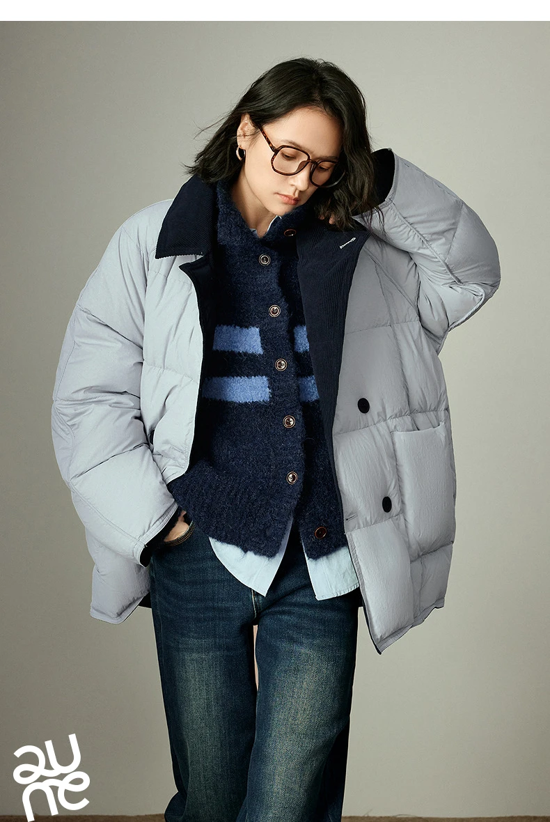 TOYOUTH Women Reversible Corduroy Down Jacket 2026 Winter New Cannelé Color Block Loose Outerwear