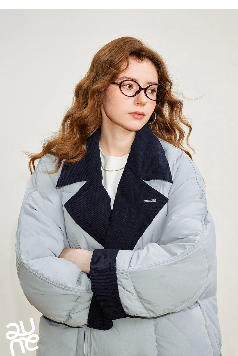 TOYOUTH Women Reversible Corduroy Down Jacket 2026 Winter New Cannelé Color Block Loose Outerwear