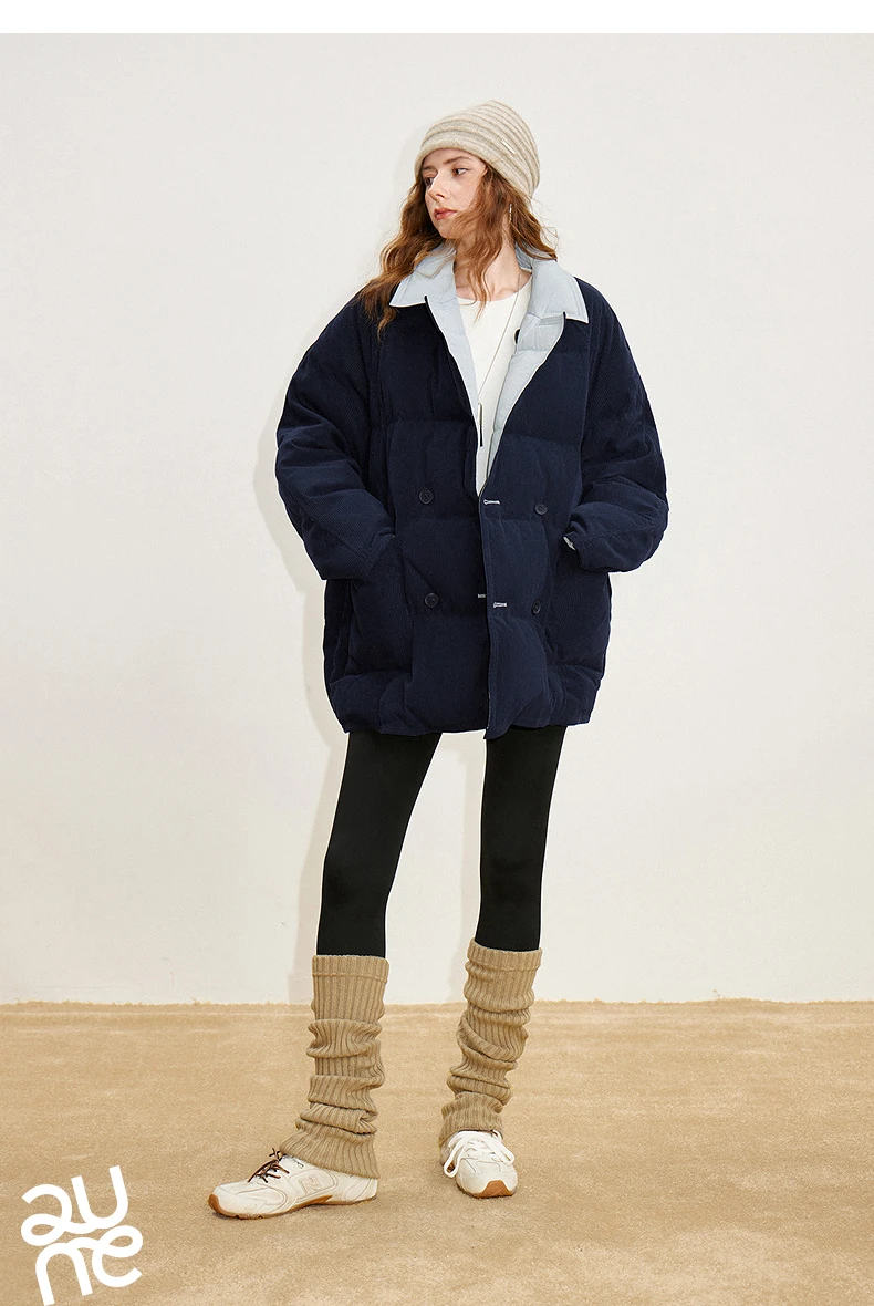 TOYOUTH Women Reversible Corduroy Down Jacket 2026 Winter New Cannelé Color Block Loose Outerwear