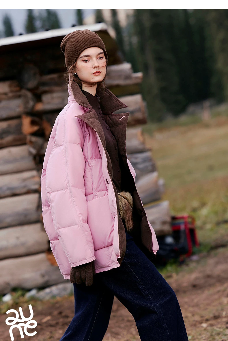 TOYOUTH Women Reversible Corduroy Down Jacket 2026 Winter New Cannelé Color Block Loose Outerwear