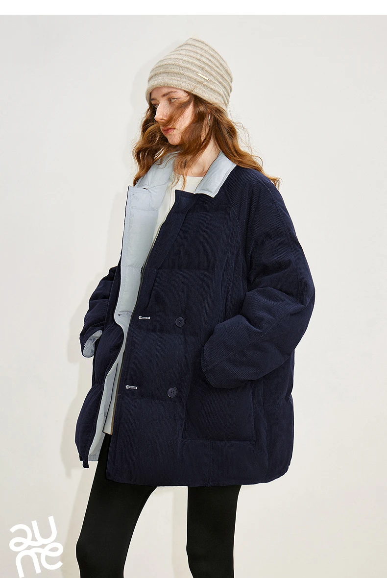TOYOUTH Women Reversible Corduroy Down Jacket 2026 Winter New Cannelé Color Block Loose Outerwear