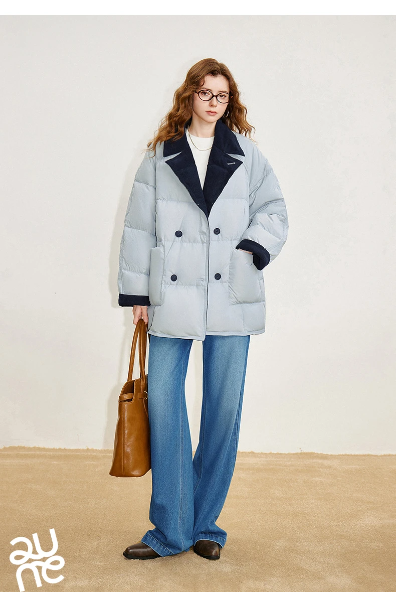 TOYOUTH Women Reversible Corduroy Down Jacket 2026 Winter New Cannelé Color Block Loose Outerwear