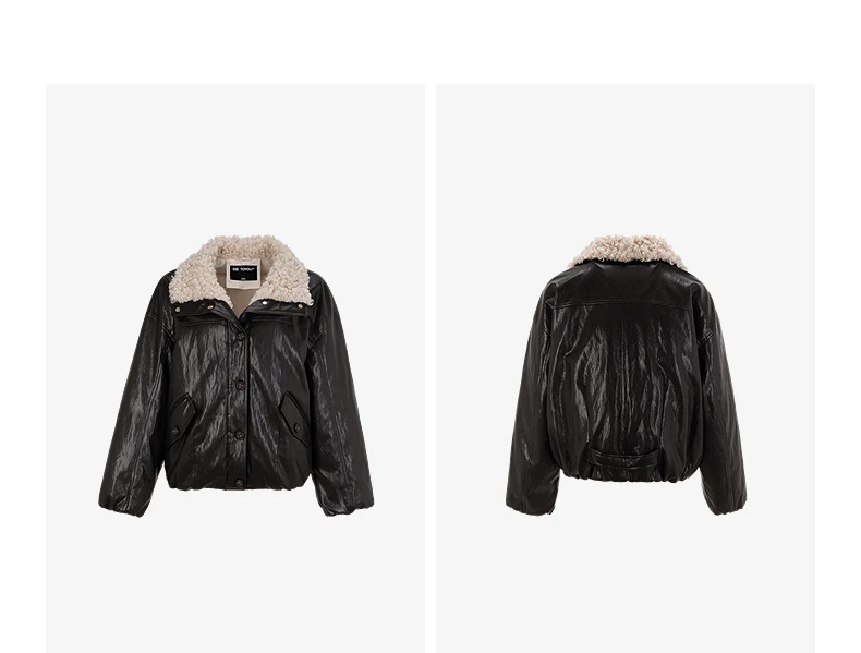 TOYOUTH Women Down Jacket 2026 Winter New Sherpa Spliced Vintage Distressed Moto Outerwear