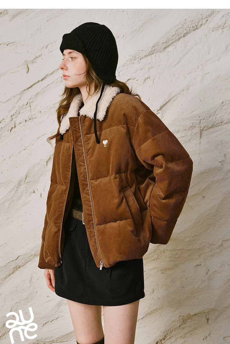TOYOUTH Women Down Jacket 2026 Winter New Corduroy Sherpa Collar Maillard 90% Down Warm Puffer Coat