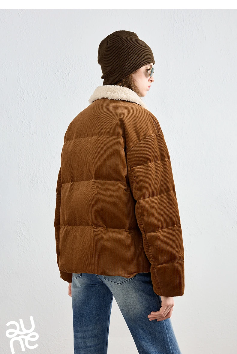 TOYOUTH Women Down Jacket 2026 Winter New Corduroy Sherpa Collar Maillard 90% Down Warm Puffer Coat