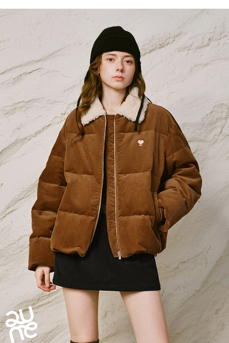 TOYOUTH Women Down Jacket 2026 Winter New Corduroy Sherpa Collar Maillard 90% Down Warm Puffer Coat