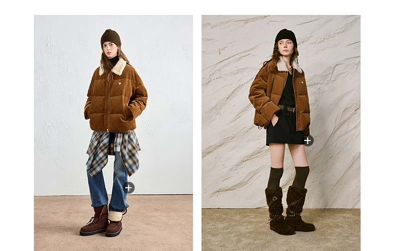 TOYOUTH Women Down Jacket 2026 Winter New Corduroy Sherpa Collar Maillard 90% Down Warm Puffer Coat