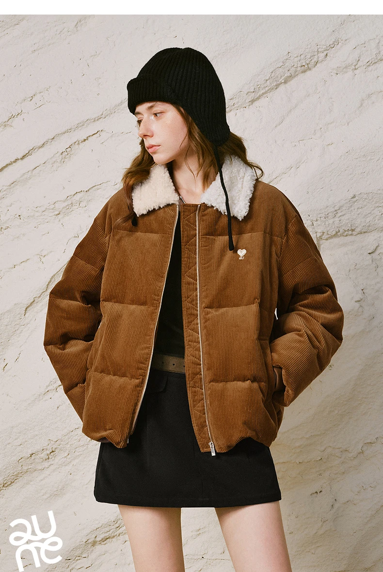 TOYOUTH Women Down Jacket 2026 Winter New Corduroy Sherpa Collar Maillard 90% Down Warm Puffer Coat