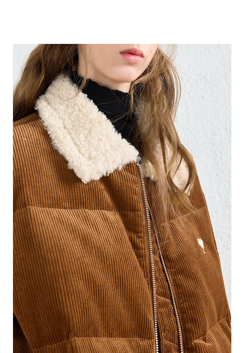 TOYOUTH Women Down Jacket 2026 Winter New Corduroy Sherpa Collar Maillard 90% Down Warm Puffer Coat