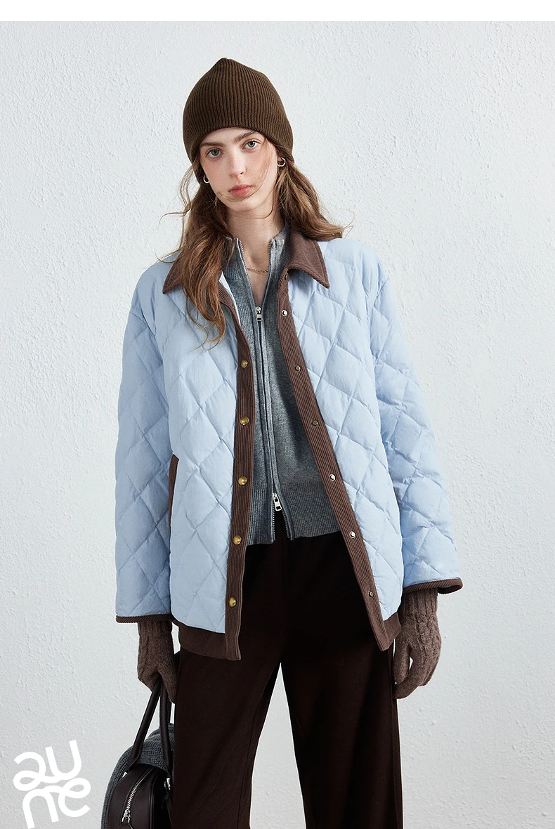 TOYOUTH Women Shirt Style Down Jacket 2026 Winter New Retro Corduroy Contrast Collar Light Warm Outerwear