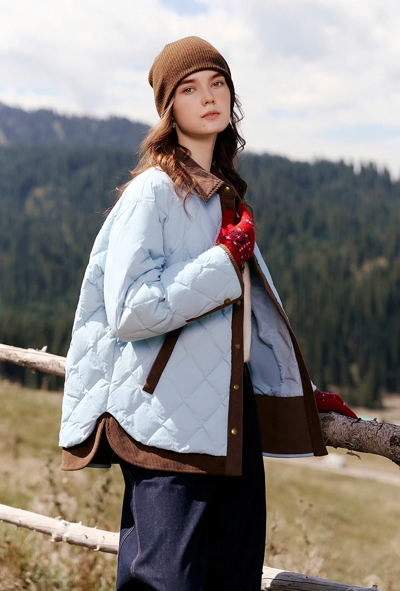 TOYOUTH Women Shirt Style Down Jacket 2026 Winter New Retro Corduroy Contrast Collar Light Warm Outerwear