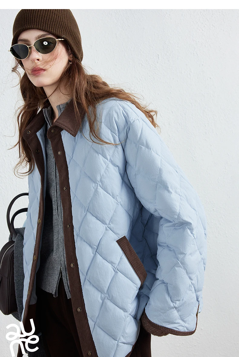 TOYOUTH Women Shirt Style Down Jacket 2026 Winter New Retro Corduroy Contrast Collar Light Warm Outerwear