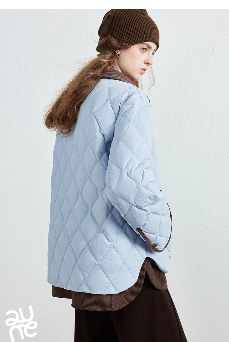 TOYOUTH Women Shirt Style Down Jacket 2026 Winter New Retro Corduroy Contrast Collar Light Warm Outerwear