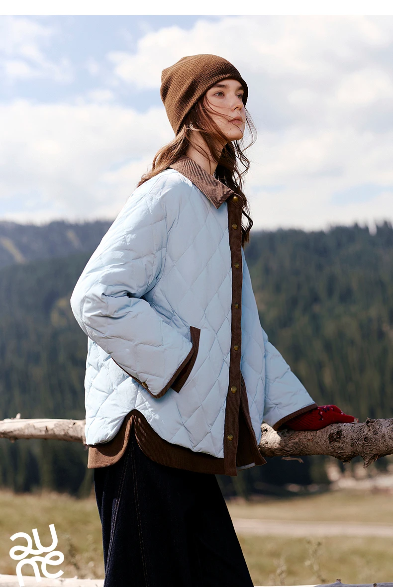 TOYOUTH Women Shirt Style Down Jacket 2026 Winter New Retro Corduroy Contrast Collar Light Warm Outerwear