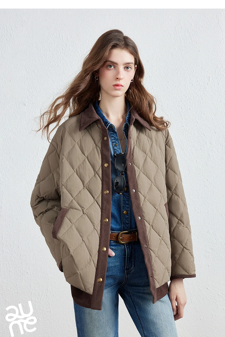 TOYOUTH Women Shirt Style Down Jacket 2026 Winter New Retro Corduroy Contrast Collar Light Warm Outerwear