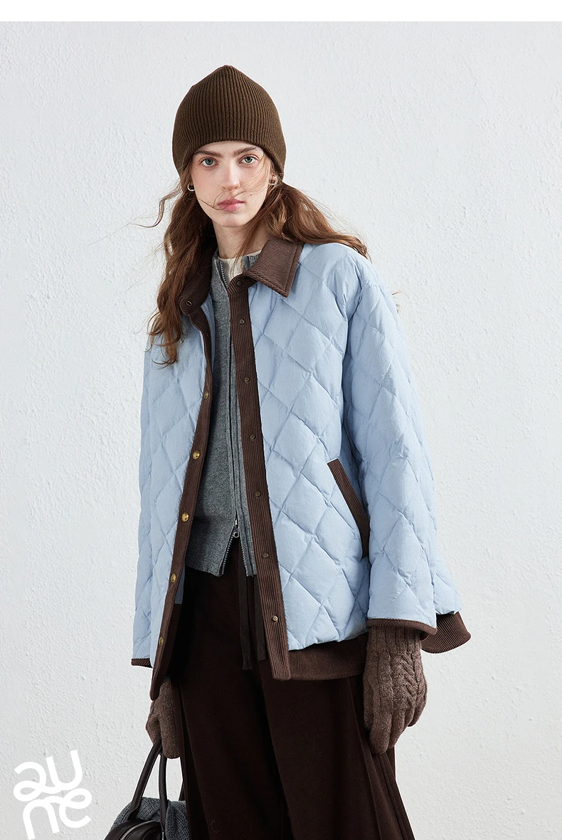 TOYOUTH Women Shirt Style Down Jacket 2026 Winter New Retro Corduroy Contrast Collar Light Warm Outerwear