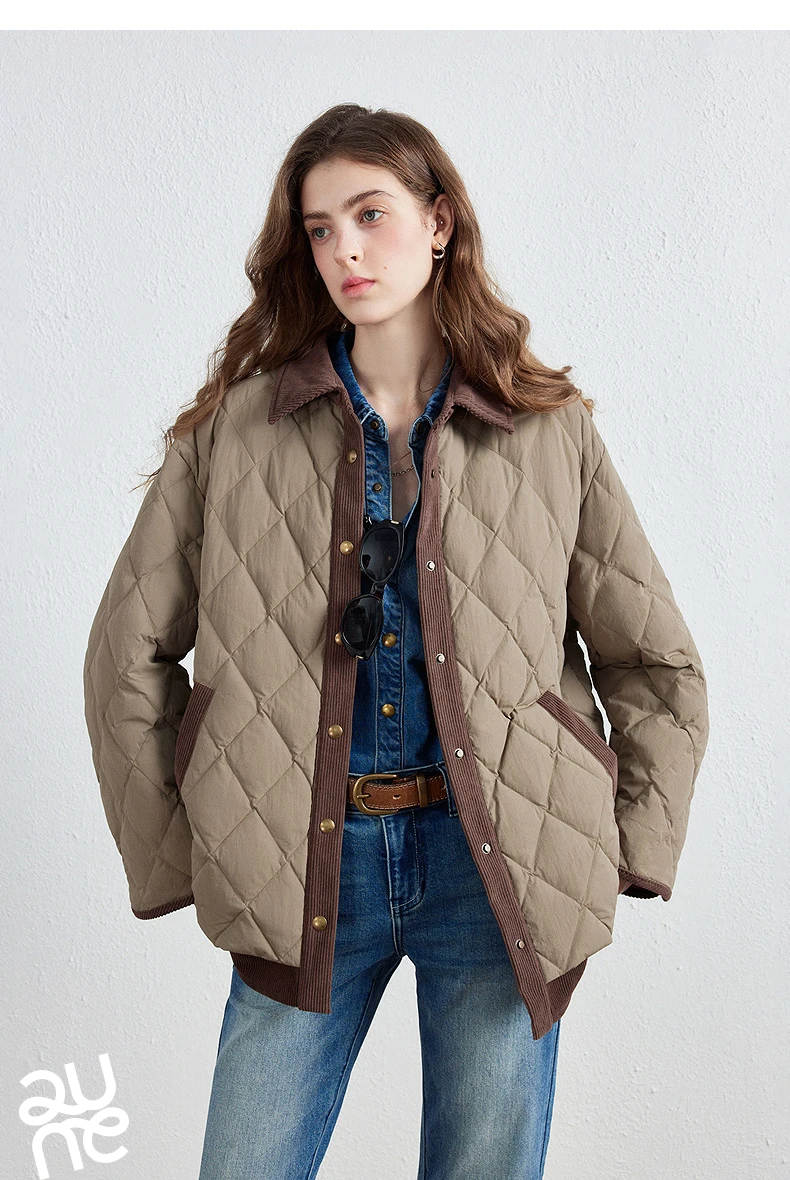 TOYOUTH Women Shirt Style Down Jacket 2026 Winter New Retro Corduroy Contrast Collar Light Warm Outerwear