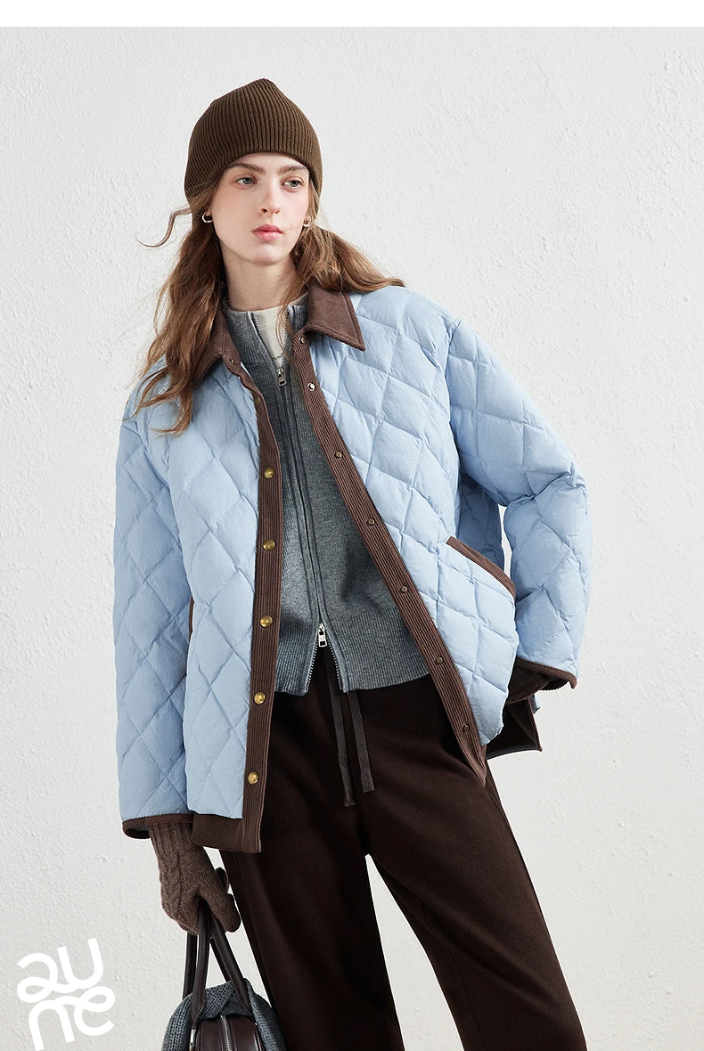 TOYOUTH Women Shirt Style Down Jacket 2026 Winter New Retro Corduroy Contrast Collar Light Warm Outerwear