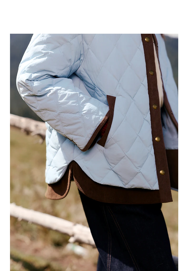 TOYOUTH Women Shirt Style Down Jacket 2026 Winter New Retro Corduroy Contrast Collar Light Warm Outerwear