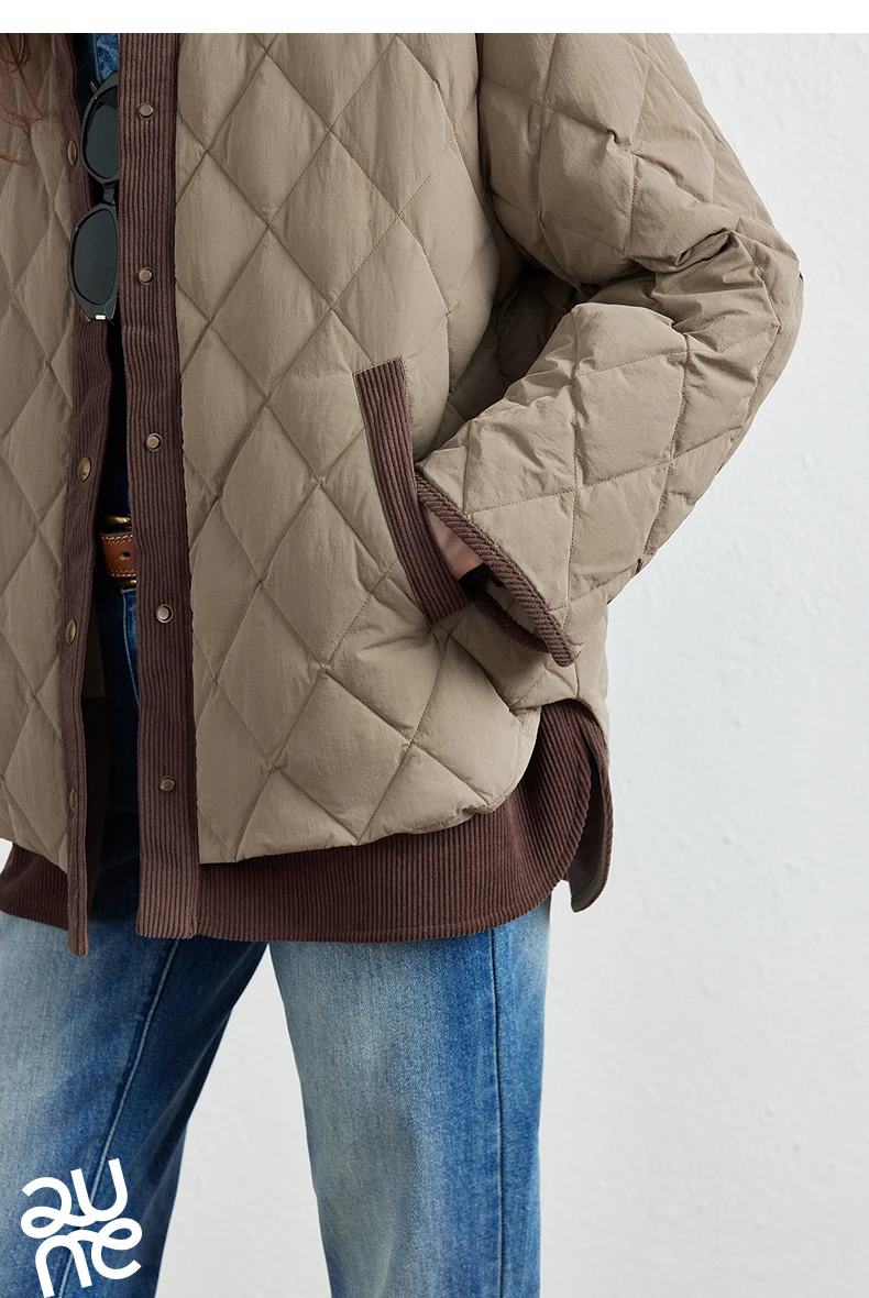 TOYOUTH Women Shirt Style Down Jacket 2026 Winter New Retro Corduroy Contrast Collar Light Warm Outerwear