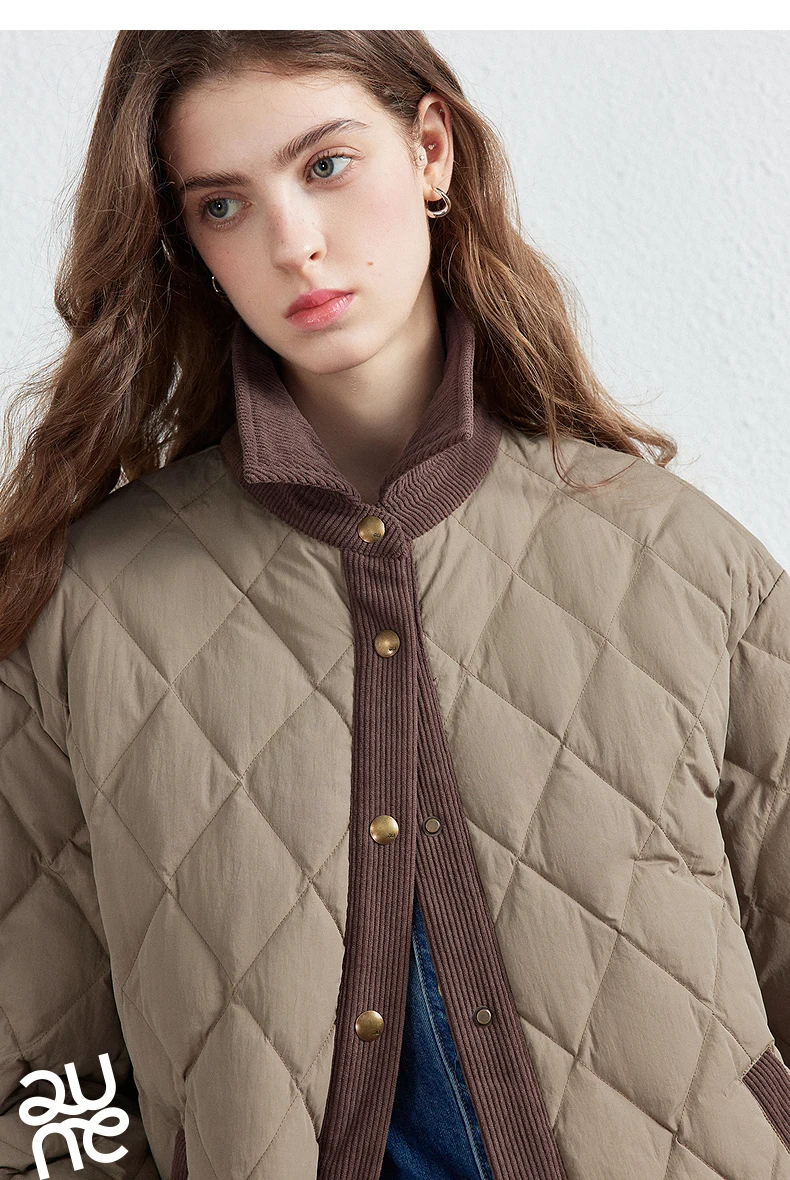 TOYOUTH Women Shirt Style Down Jacket 2026 Winter New Retro Corduroy Contrast Collar Light Warm Outerwear