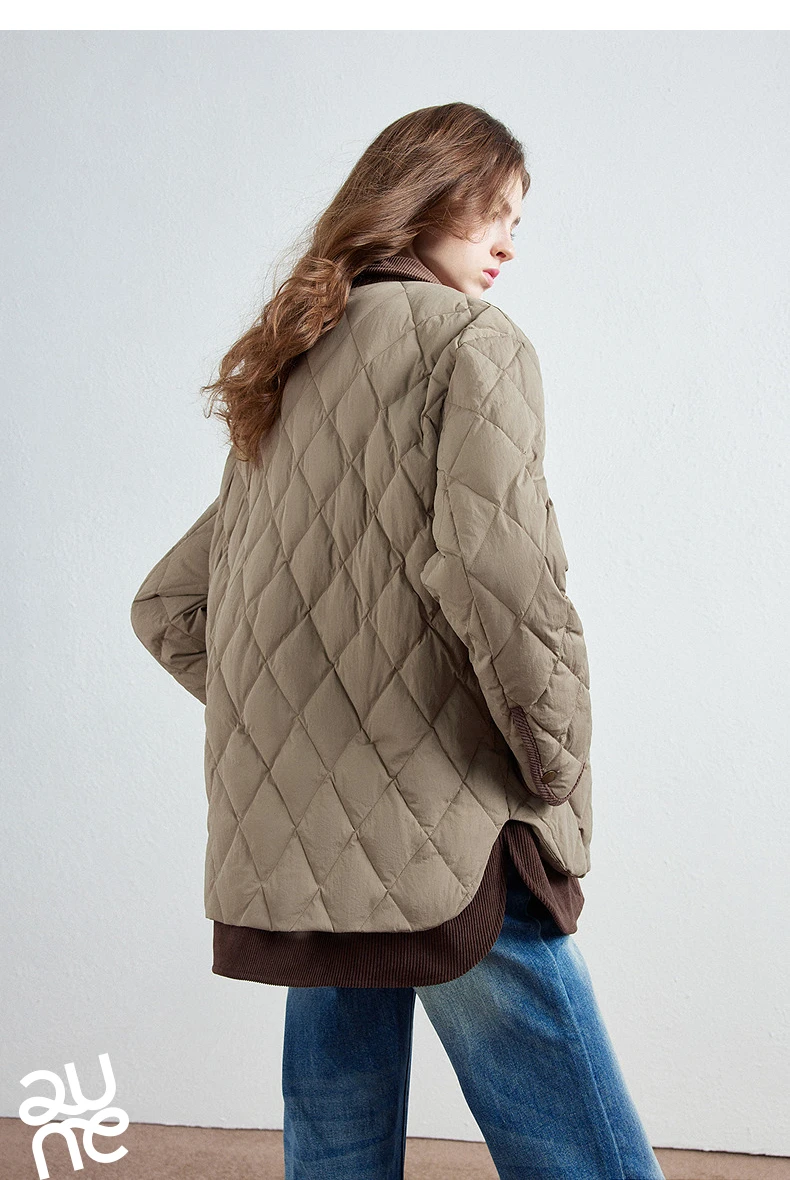 TOYOUTH Women Shirt Style Down Jacket 2026 Winter New Retro Corduroy Contrast Collar Light Warm Outerwear