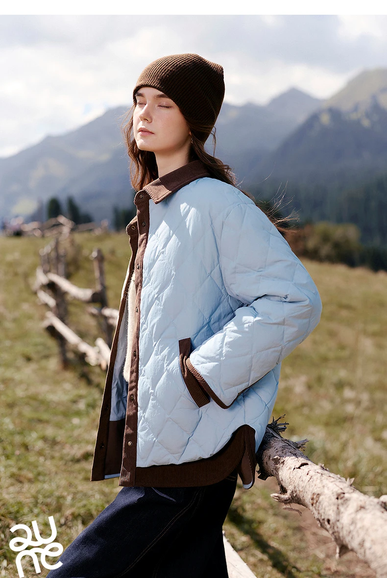 TOYOUTH Women Shirt Style Down Jacket 2026 Winter New Retro Corduroy Contrast Collar Light Warm Outerwear