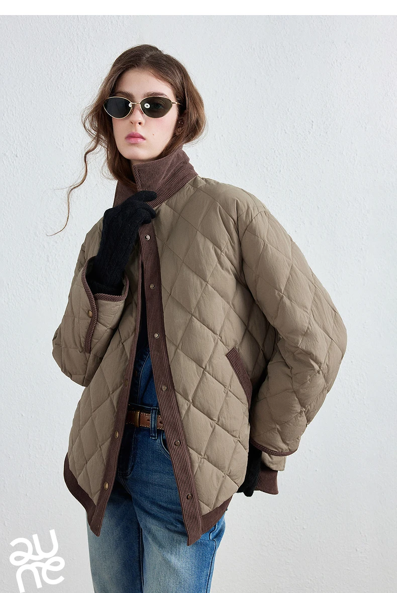 TOYOUTH Women Shirt Style Down Jacket 2026 Winter New Retro Corduroy Contrast Collar Light Warm Outerwear