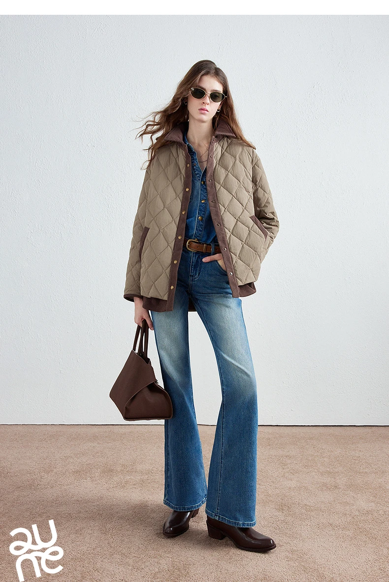 TOYOUTH Women Shirt Style Down Jacket 2026 Winter New Retro Corduroy Contrast Collar Light Warm Outerwear