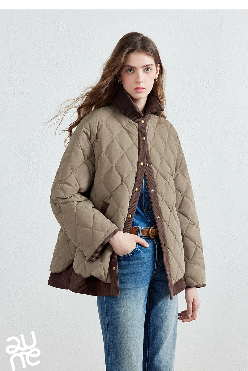 TOYOUTH Women Shirt Style Down Jacket 2026 Winter New Retro Corduroy Contrast Collar Light Warm Outerwear