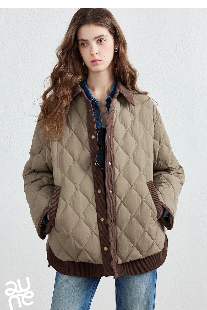 TOYOUTH Women Shirt Style Down Jacket 2026 Winter New Retro Corduroy Contrast Collar Light Warm Outerwear