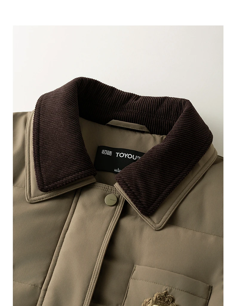 TOYOUTH Women Long Fluoride-Free Water Resistant Down Jacket 2026 Winter New Corduroy Double Collar Badge Embroidered Outerwear