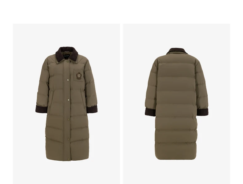 TOYOUTH Women Long Fluoride-Free Water Resistant Down Jacket 2026 Winter New Corduroy Double Collar Badge Embroidered Outerwear