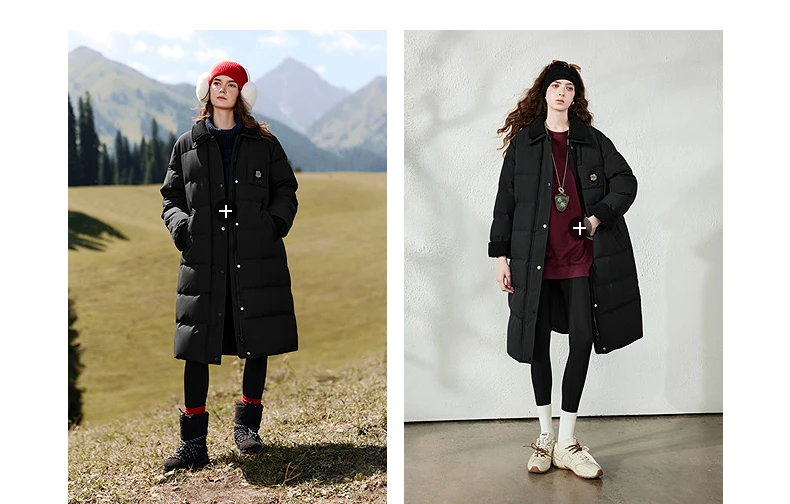 TOYOUTH Women Long Fluoride-Free Water Resistant Down Jacket 2026 Winter New Corduroy Double Collar Badge Embroidered Outerwear