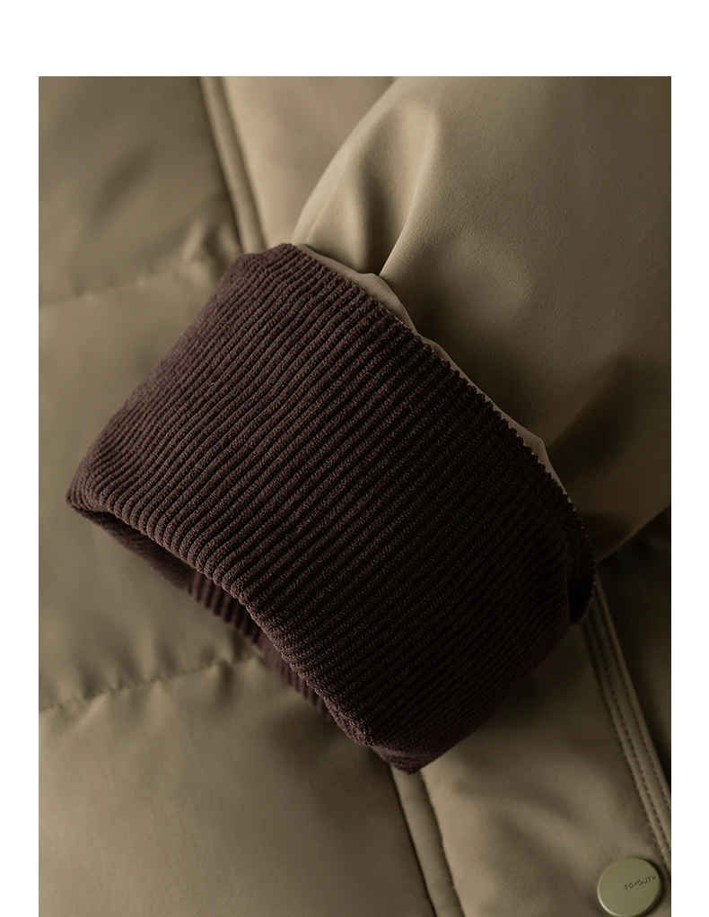 TOYOUTH Women Long Fluoride-Free Water Resistant Down Jacket 2026 Winter New Corduroy Double Collar Badge Embroidered Outerwear